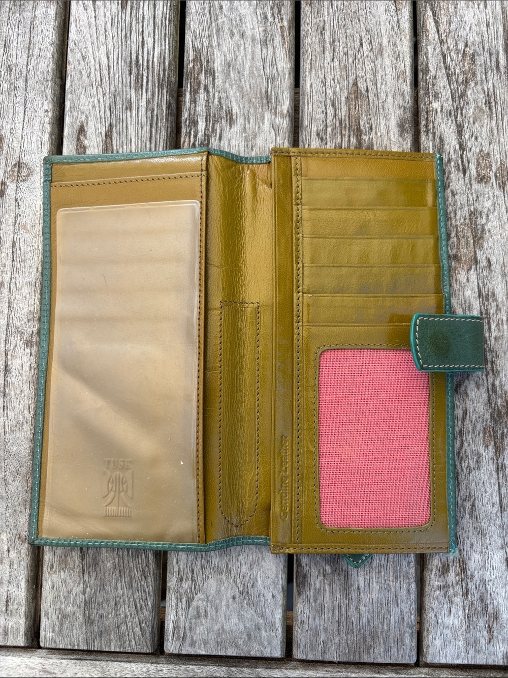 Tusk Genuine Leather Checkbook Wallet Organizer Teal Green RFID Travel Wallet - Picture 3 of 7